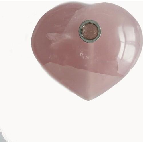 New Tumbled Crystal Heart Tobacco pipes Pink/Rose Quartz Crystal Smoking Pipes