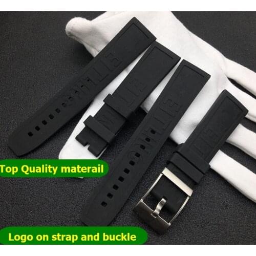 Original Quality 22mm Watch Band Black Bracelet Nature Rubber Silicone Strap Watchband For Breitling Belt bird Buckle logo On