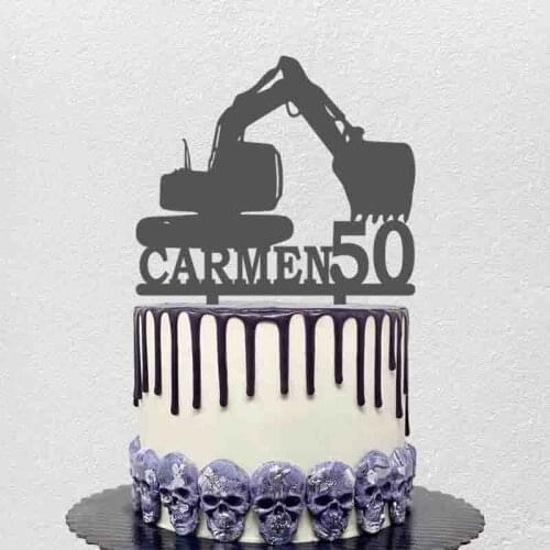 Personalized Excavator Cake Topper Custom Name Age Engineering Vehicle Excavator For Excavator Driver Birthday Party Decoration