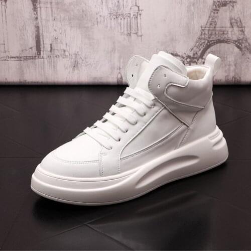 Concise Men White High Top Casual Shoes Platform Lace Up Daily Street Leisure Zapatos Designer Tide Male Ins Footwear ERRFC