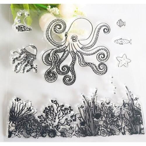 Octopus and Seaweed Transparent Clear Stamp/Seal for DIY Scrapbooking / Photo Album Decorative Silicone Stamps Sheets