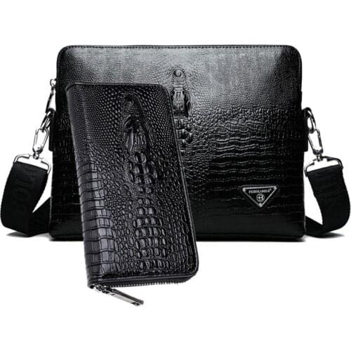 Luxury Embossed Alligator Pattern Men Fashion High Quality Messenger Bag Male Business Shoulder Leather clutch Wallet bag