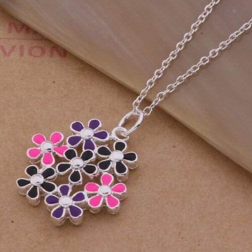 AN199 stearling silver color color Necklace silver color color fashion jewelry pendant toy flower /axhajooa aifaizma