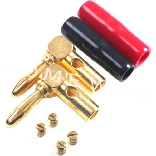 8Pcs Right Angle Gold 4mm Banana Plug Audio Speaker Cable Connectors Screw Type Plated Musical Speaker Cable Wire Plug