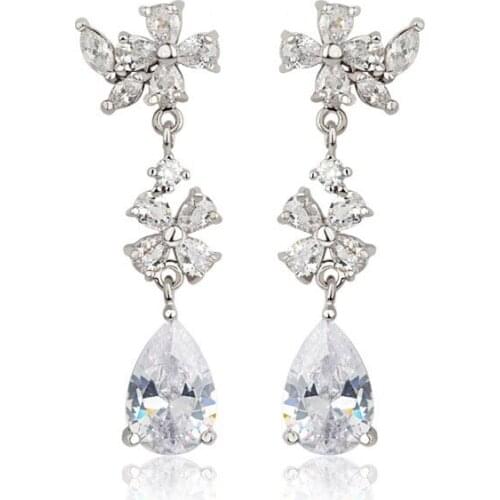 SLBRIDAL Pave Setting AAA Grade Cubic Zircon Earring Dangle Bridal Wedding CZ Earrings Chandelier Earring