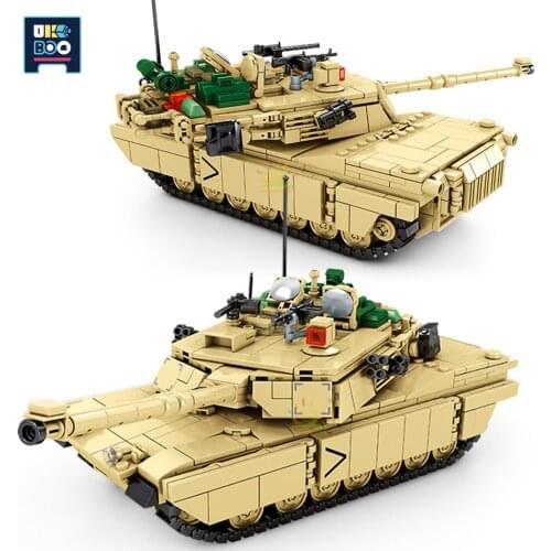 UKBOO 1052PCS Military M1A2 Main Battle Tank WW2 Army Model Building Block City Armored Car Soldiers Bricks Toys For Children