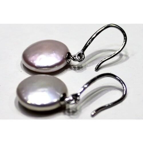 YINANYIMEI Fine jewelry White Coin shape freshwater pearl silver ear hook 12.5mm