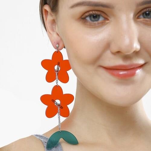 Women Punk Earrings Flower tassels pearl Pandent Earrings Charm Hip Hop Girls Gift Cute Stud acrylic jewelry Party Earring