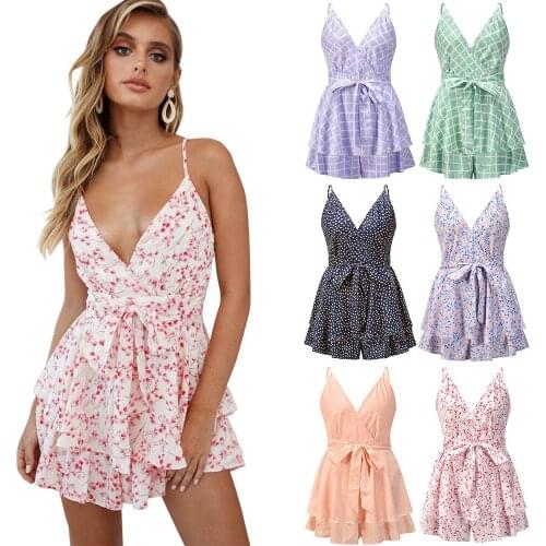 Sexy Suspender Backless Dress Womens Casual Sleeveless Lace Up Bow Tie Wide Leg Jumpsuit Womens Summer Printed Backless 2021