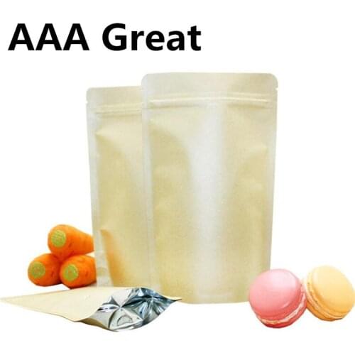 100Pcs/Lot Zip Lock Bags Pouches Packaging Grip-Seal Reclosable Stand Up Kraft Paper Aluminum Foil Zipper Food Storage Nuts Gift