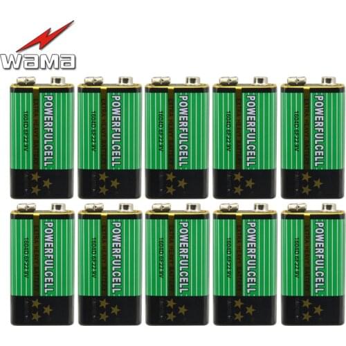 10x Wama 6F22 1604D 9V Battery Primary Zinc Carbon Batteries for Alarm Wireless Microphone No Mercury New Drop Ship