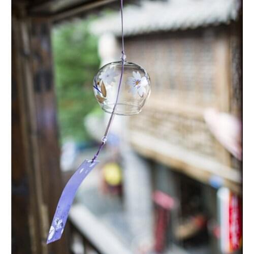 12pcs/pack 7*8cm Hand Painting Purple Glass Windchime Transparent Glass Hanging Bell New Year Birthday Friend Gift Handmade