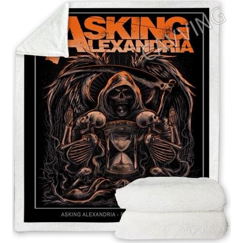 Asking Alexandria 3D Printed Sherpa Blanket Rectangle Blanket Home Textiles Fleece Wearable Blanket Throw Blanket for Sofa P1