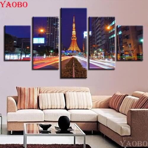 5 Pieces Beautiful Tokyo Tower City Night Scenery diamond painting cross stitch Diamond embroidery,diy 5d diamond mosaic Artwork