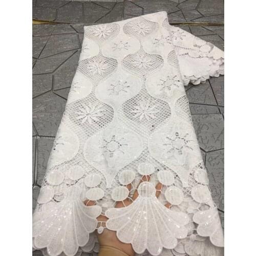 5yards/pc) High quality white African cord lace fabric soft milk silk guipure lace with sequins embroidery for party WZZ029