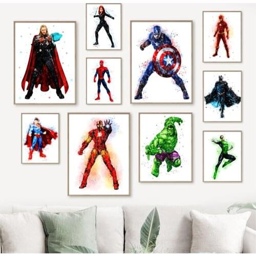 Watercolor Marvel Iron Man Spider Man Wall Art Posters and Prints Superheroes Canvas Paintings on the Wall Decorative Pictures