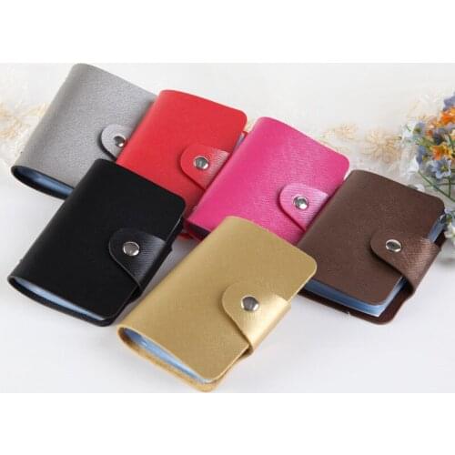 Free Shipping 24 Bits Card Wallet Credit Card Holder PU Leather Buckle Cards Holders Glitter Gold Card Clips