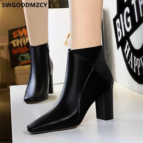 Leather Boots Women High Heel Boots Sexy Women Winter Shoes Black Heels Fashion Ankle Boots For Women Bigtree Shoes Tacones Muje