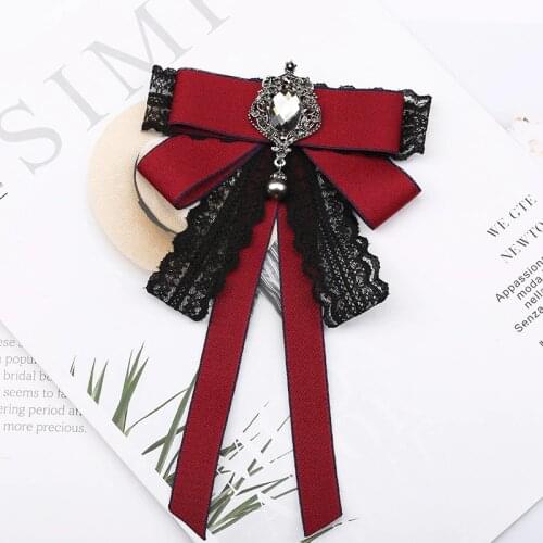 Retro Fabric Bow Tie Brooch British Style Bowknot Rhinestone Lapel Pins Shirt Collar Fashion Jewelry Gifts for Women Accessories