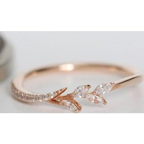 Danity Leaf Crystal Engagement Rings Womens Eternity Wedding Band Rings For Female Rose Gold Rings Jewelry Gifts