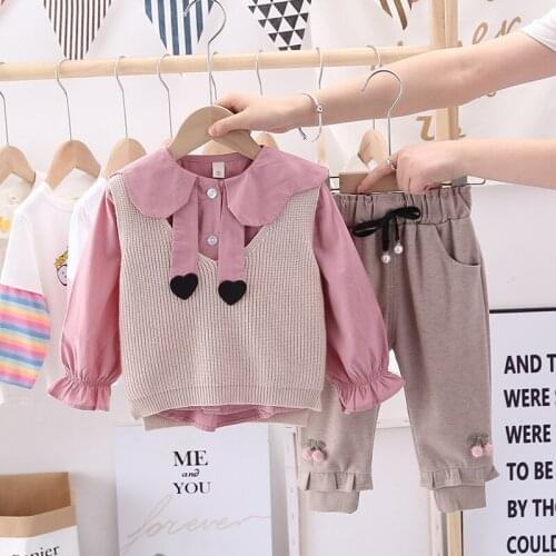 Childrens Clothing 2021 New Sweet Fashion Baby Girl Autumn Suit For Girls Long-sleeve Shirt + Vest + Trousers Three-piece Suits