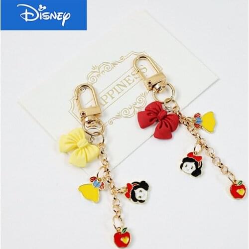 Disney Snow White Keychain Toys Cartoon Princess Dripping Alloy Keyring For Woman And girls Bag Car Airpods Flower Key Chain