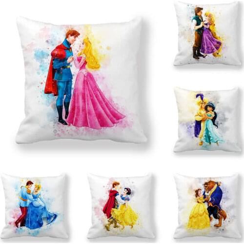 Disney Cartoon snow White princess Girls Cushion Sofa Throw Pillowcase Home Decor Cotton Linen Square Printed Pillowcase