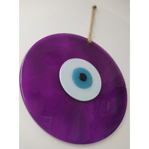 Purple Big Evil Eye 20cm Fused Glass Bead Ojo Turco Pendant Charm Turkish Handmade Amulet Wall Hanging Talisman Boho Home Decor