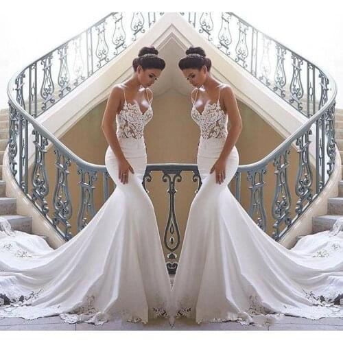 Hot New Arrivals Sexy Boho Wedding Dresses With Mermaid Spaghetti Strap Chiffon Lace Bridal Dress Vestido De Noiva