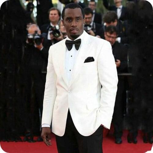 Hot Recommend One Button Ivory Groom Tuxedos Groomsmen Peak Lapel Mens Suits Blazers (Jacket+Pants+Tie) W:898