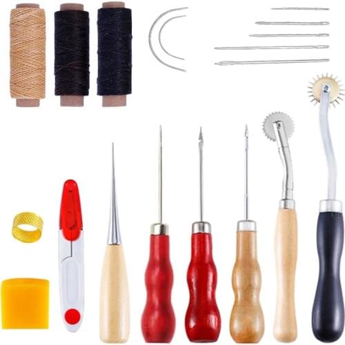 KAOBUY 19Pcs Leather Craft Hand Stitching Sewing Tool Set Leather Craft Tool Sewing Saddle Groover Punch Tools Kit