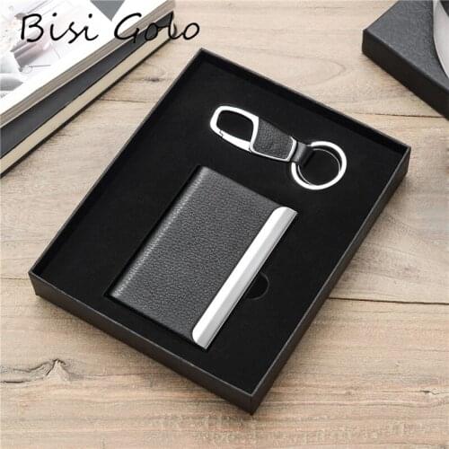 BISI GORO Men Women RFID Wallet Set 2020 Metal Aluminum Card Holder Mini Key Holder Wonderful GiftBox Simple Card Case Key