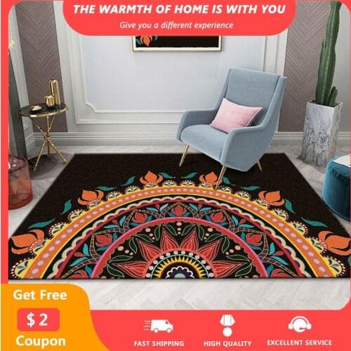 Mandala Printed Carpets for Living Room Bedroom Office Balcony Area Rugs Retro Bohemia Style Carpets Drop Shipping Non-slip Rug
