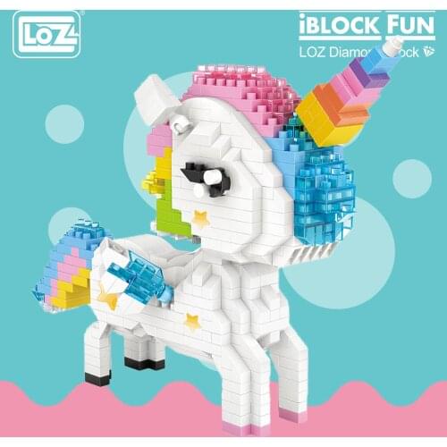 LOZ Diamond Blocks Rainbow Anime Action Figure Cartoon Colorful Animals Educational Bricks Toys for Children DIY 9204