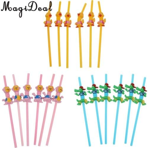 MagiDeal Animal Drinking Straws Disposable Flexible Bend Straws Crocodile Home Decor Kids Birthday Party wedding supplies