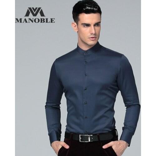 High Quality Mens Dress Shirt 2020 Brands New Fashion Regular Fit Mandarin Collar Shirts Business Long Sleeve Solid Shirts