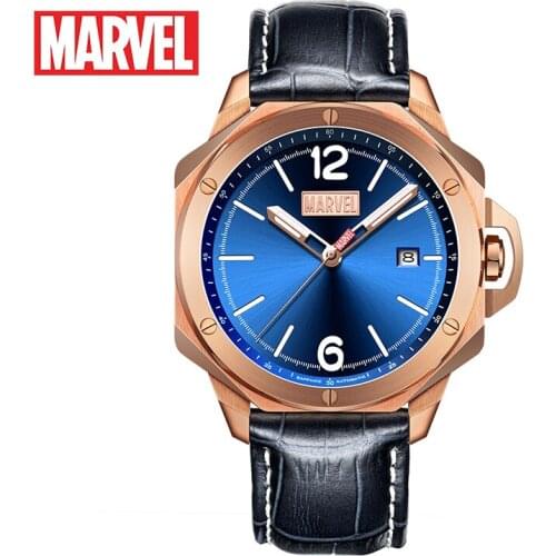 DISNEY OFFICIAL Marvel Men Automatic Waterproof Leather Watch Man Luminous Calendar Stainless Steel Sapphire Crystal Hero Watch