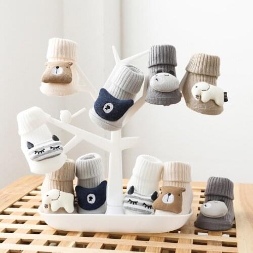 1 pair of fall and winter soft cotton 3D cartoon doll baby socks newborn animal baby socks baby boy socks non slip floor socks
