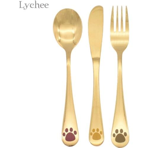 Lychee Life Western Stainless Steel Dog Claw Printing Knife Fork Gold Color Silver Color Tableware Kitchen Supplies