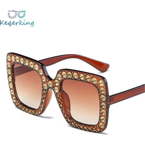 Luxury Diamond Square Sunglasses Women Brand Size Crystal Sun Glasses Ladies 2018 New Gradient Oculos Mirror Shades EN-53