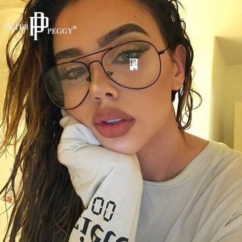 Oversized Pilot Glasses Frames Women Steampunk Eyeglasses Men Vintage Clear Lens Daily Eyewear Metal Optical Frames