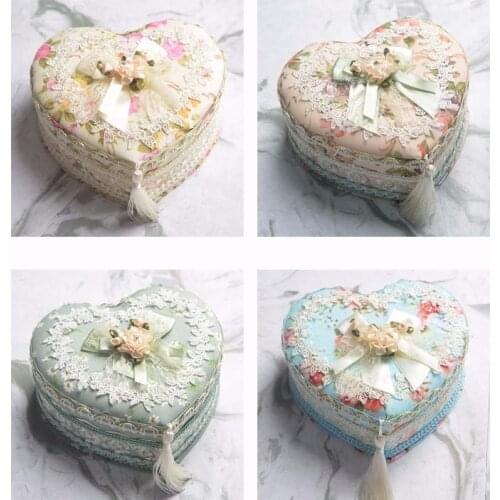 Pastoral European Fabric Lace Tissue Box Living Room Cute Heart-shaped Jewelry Box Earrings Necklace Ring Bracelet Storage Box