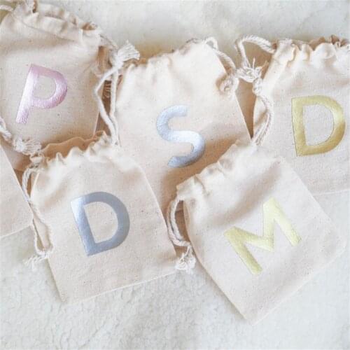 Personalised Favour Bags with Initial Letter Cotton Drawstring Pouch Custom Named Gift Bag Weddings Baby Showers Favor Bags