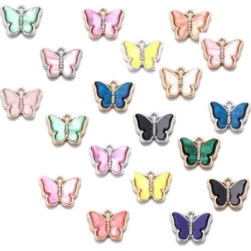 10PCS Glossy Acrylic Butterfly Charms Pendant Gold Rhodium Color Charms For Jewelry Making Earrings Necklaces Accessories