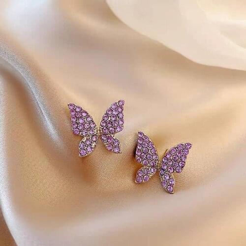 Fashion Korean Shiny Butterfly Rhinestone Drop Earrings For Women Purple Elegant Party Jewelry Gifts