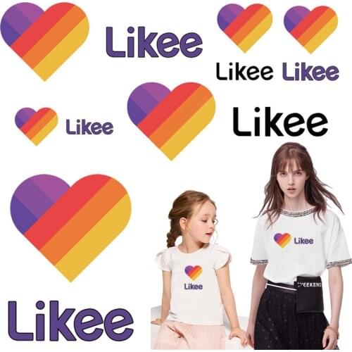 Likee App Thermal Sticker Applique On Clothes Rainbow Heart Logo Patches Iron On Transfers For Clothes DIY Decoration Washable