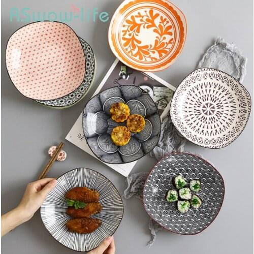 Japanese 8-inch Square Ceramic Dish Glaze Color Simple Household Serving Dish Salad Plate Dinner Plates For Kitchen Utensils