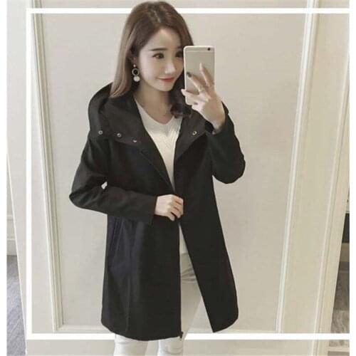 Black Windbreaker Coats Women 2020 New Fashion Spring Autumn Long section Waist Hooded Loose thin Jackets Female Outerwear тренч