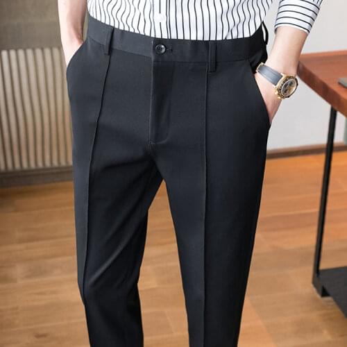 Men Ankle Length Suit Pants Business Casual Solid Trousers 2021 New Slim Fit Thin Section Pantalon Homme Classique Classic Pant