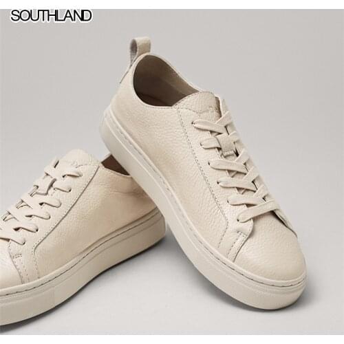 SOUTHLAND ins fashion blogger high street simple white Genuine leather soft comfot women shoes sneakers